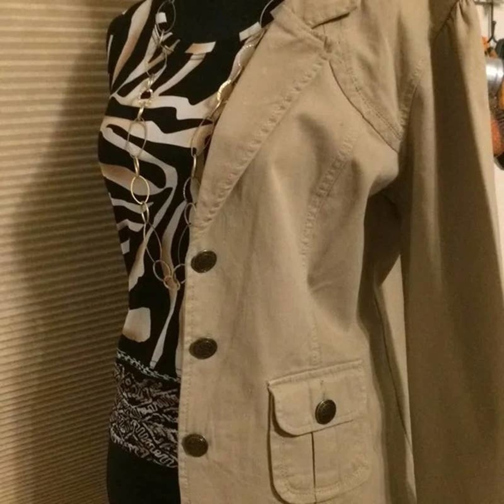 French Cuff Women's Tan Cotton Blazer w/Metal Buttons S